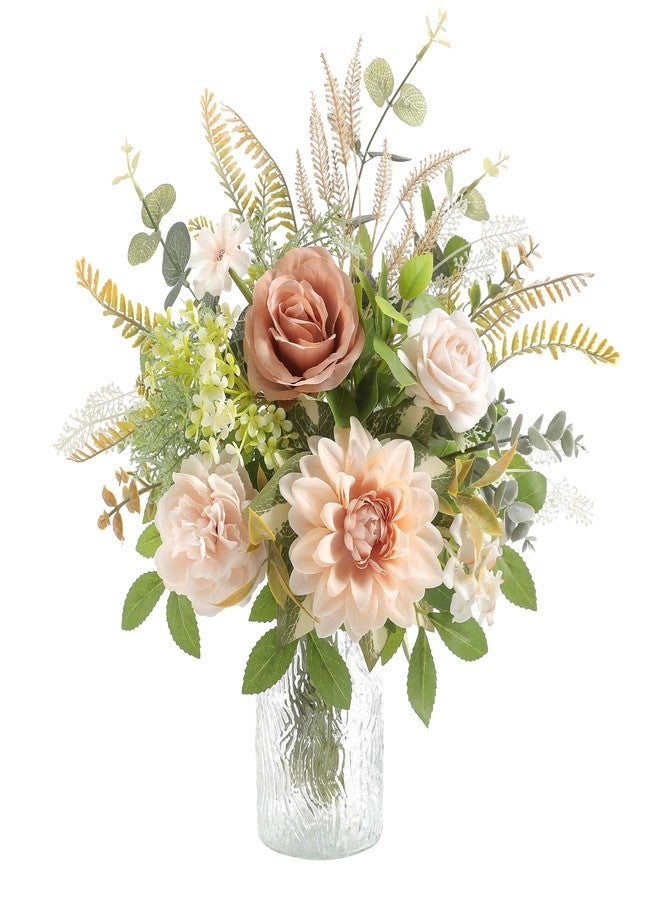 Serra Flora Faux Flowers with Vase,Artificial Silk Roses in Vase,Table Centerpieces for Dining Room, Silk Flower Arrangements for Home, Living Room Bathroom Plant Decor, Centerpiece Table Decorations - Image 1